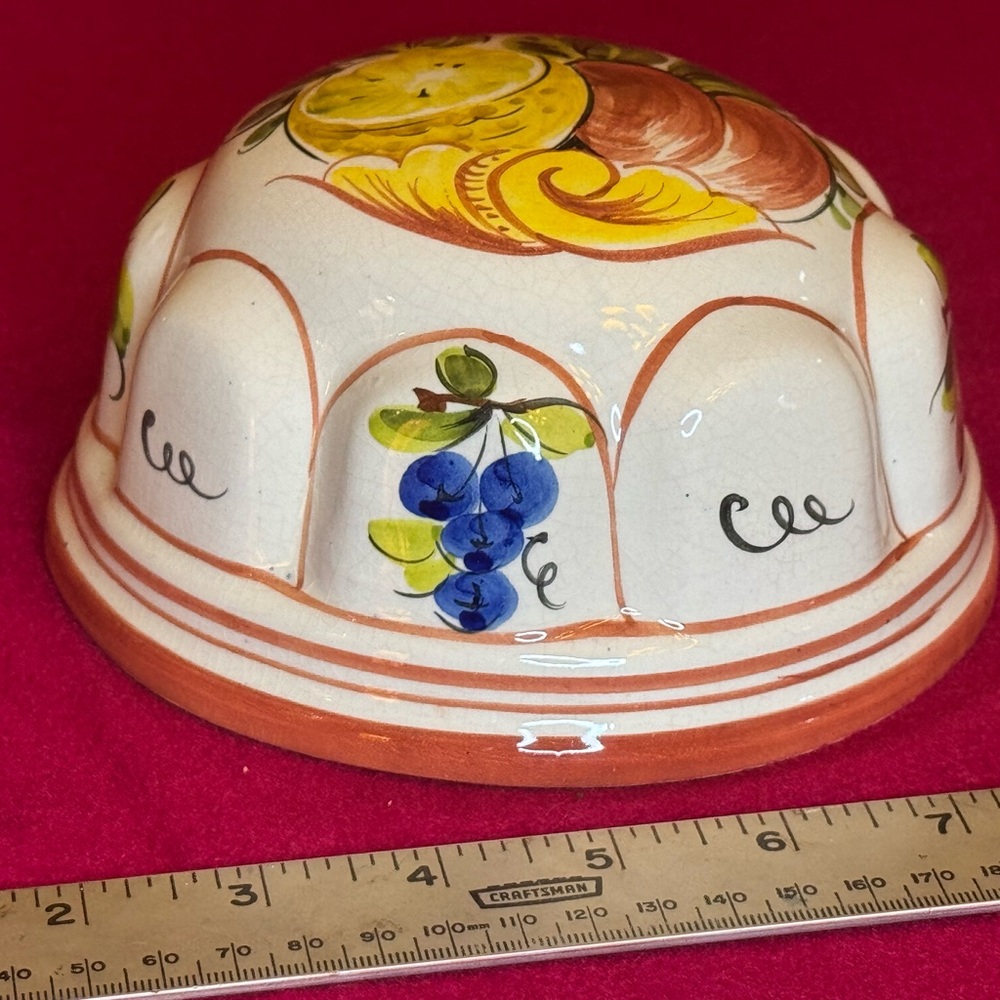 ABC Bassano Ceramic Hand Painted Floral Dessert Mold Vintage Decor Italy